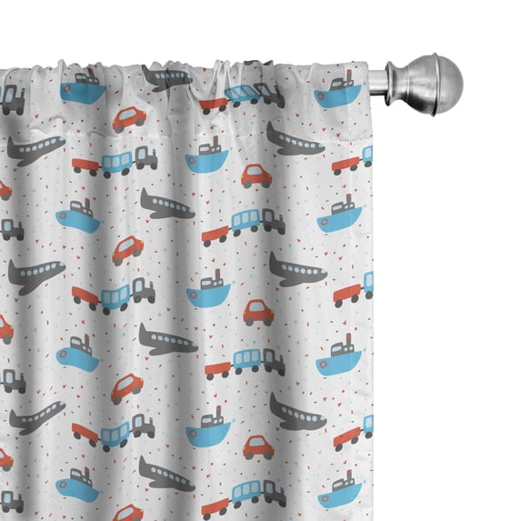 Ambesonne Transportation Window Curtains, Party Motifs Cars, Each 28" W x 84" L, Grey Blue and Vermilion