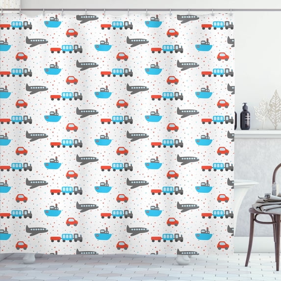 Ambesonne Transportation Shower Curtain, Party Motifs Cars, 69"Wx70"L, Grey Blue and Vermilion