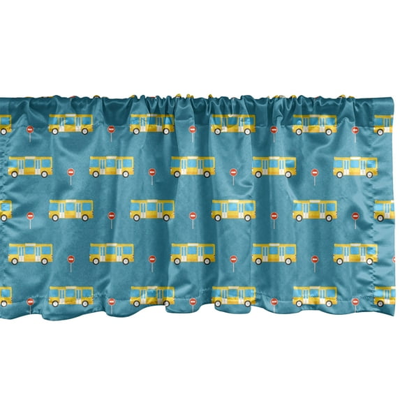 Ambesonne Transportation Window Valance, Bus and Stop Signs, 42" x 18", Sea Blue Mustard