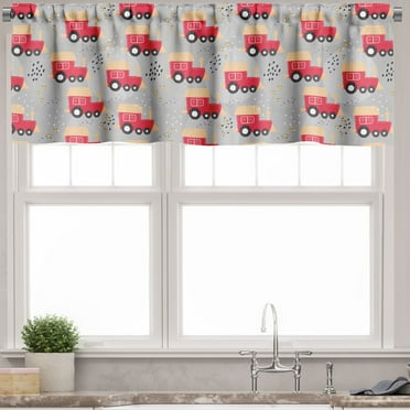 Ambesonne Transportation Window Valance, Cartoon Train Motifs, 54" X 18", Dark Coral Peach