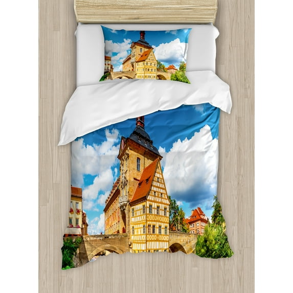 Ambesonne Travel Duvet Cover Sets, City Hall Germany, 2-Twin, Multicolor