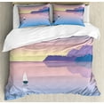 thumbnail image 1 of Ambesonne Travel Duvet Cover Sets, Tender Seascape Little Boat, 2-Queen, Azure Blue Rose, 1 of 7
