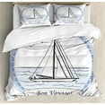 thumbnail image 1 of Ambesonne Travel Duvet Cover Sets, Yatch in Ocean, 2-King, Pale Blue White Lilac, 1 of 3