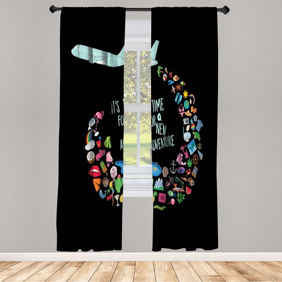 Ambesonne Travel Emoji Curtains, Summer Motifs Writing, Pair of 28"x63", Seafoam Pale Orange Black
