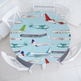 thumbnail image 1 of Ambesonne Travel Emoji Fitted Round Tablecloth, Colorful Airplanes Art, 45"- 56" Diameter, Pale Blue Apple Green, 1 of 5