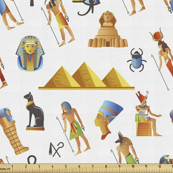 Ambesonne Travel Fabric by the Yard Upholstery, Egyptian Myth, 10 Yards, Multicolor