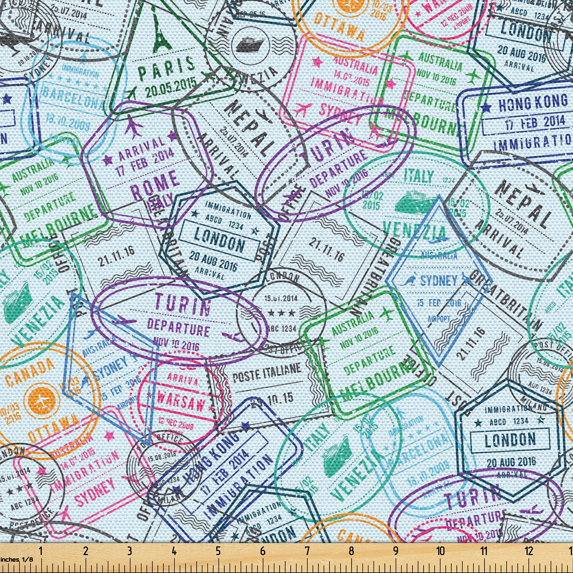 Ambesonne Travel Fabric by the Yard Upholstery, Stamps From Countries ...