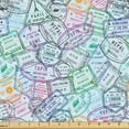 thumbnail image 1 of Ambesonne Travel Fabric by the Yard Upholstery, Stamps From Countries Art, 3 Yards, Pastel Brown Blue and Green, 1 of 5