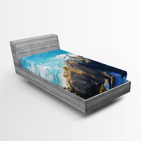 Ambesonne Travel Fitted Sheet, Austalian Cliffs by Sea, Twin Size, Navy Brown