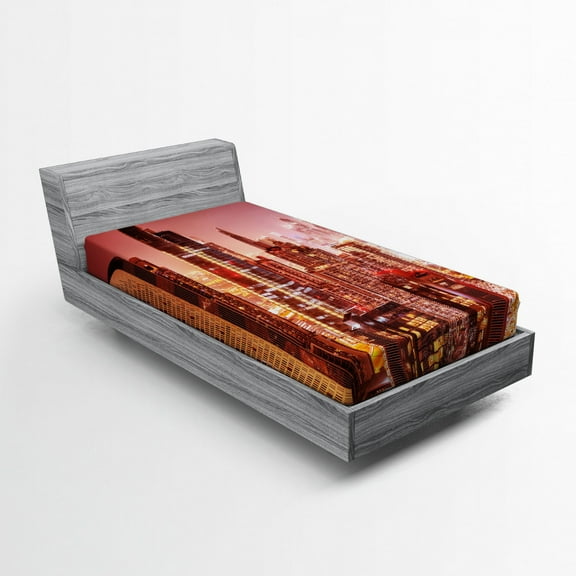 Ambesonne Travel Fitted Sheet, Dubai Night Cityscape, Twin Size, Multicolor
