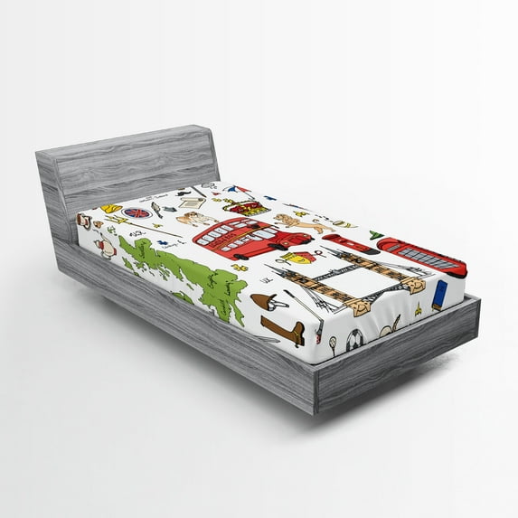 Ambesonne Travel Fitted Sheet, Sketchy Famous Tourist, Twin XL Size, Multicolor