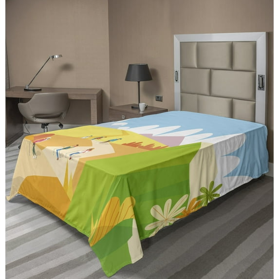 Ambesonne Travel Flat Sheet, Adventurous Tourists Cartoon, Twin Size, Multicolor