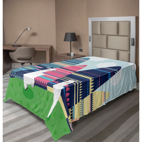 Ambesonne Travel Flat Sheet, Alpaca and Folk Mountains, Twin Size, Multicolor