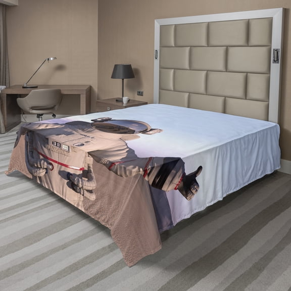Ambesonne Travel Flat Sheet, Astronaut Giving Thumbs, California King, Multicolor