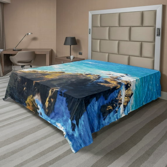 Ambesonne Travel Flat Sheet, Austalian Cliffs by Sea, Full Size, Navy Brown