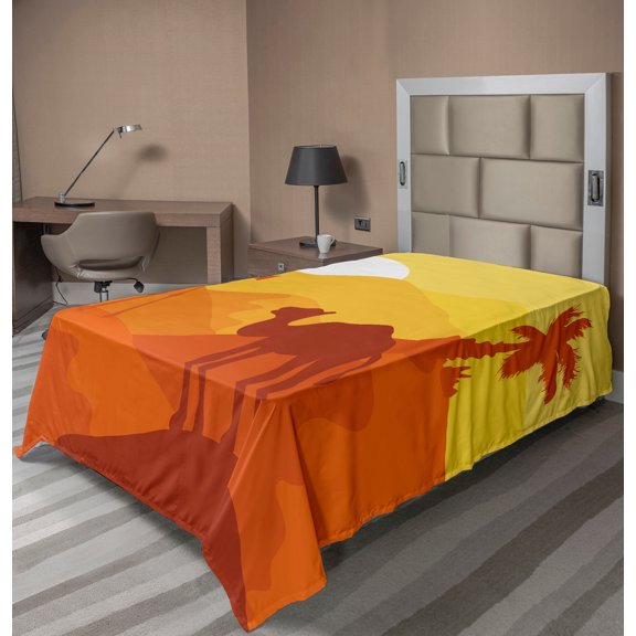 Ambesonne Travel Flat Sheet, Camel Orange Monochrome Art, Twin Size, Yellow and Orange