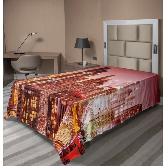 Ambesonne Travel Flat Sheet, Dubai Night Cityscape, Twin Size, Multicolor