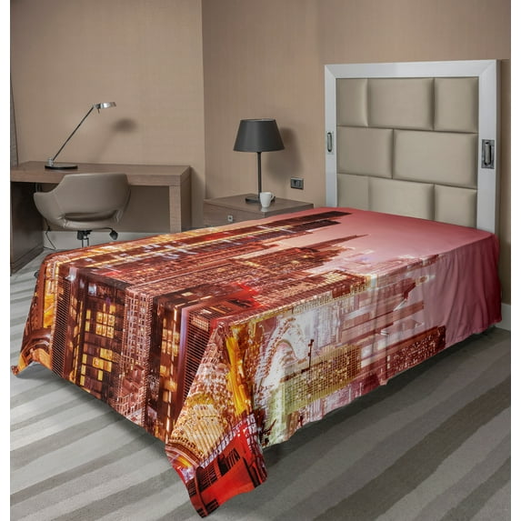 Ambesonne Travel Flat Sheet, Dubai Night Cityscape, TwinXL Size, Multicolor