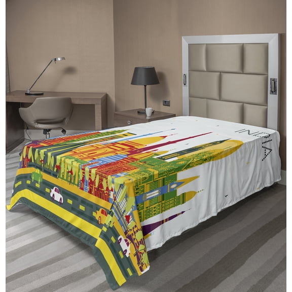 Ambesonne Travel Flat Sheet, Historic Architecture, TwinXL Size, Multicolor
