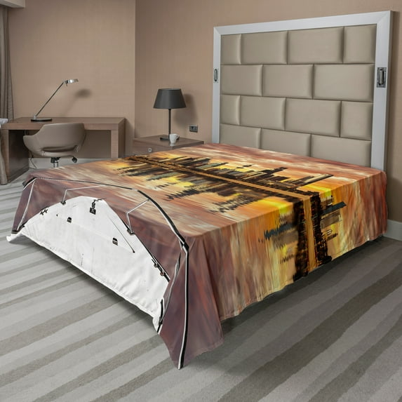 Ambesonne Travel Flat Sheet, Kuwait Cityscape, Queen Size, Multicolor