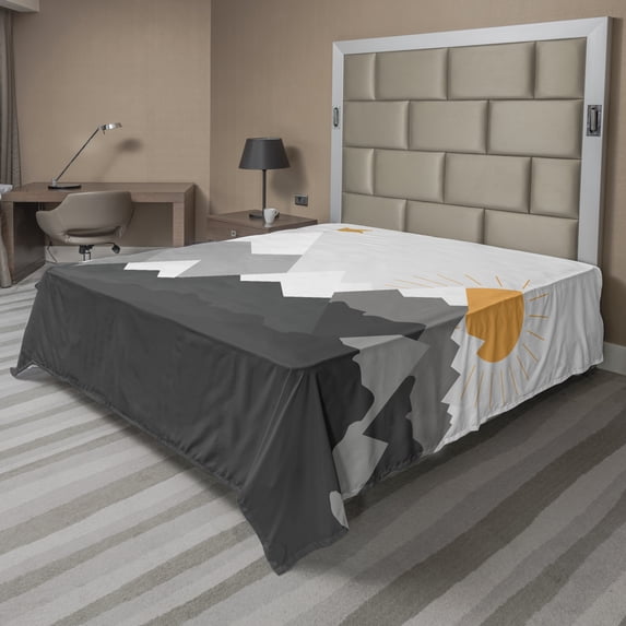 Ambesonne Travel Flat Sheet, Mountains with Rising Sun, Full Size, Dark Grey Pale Grey