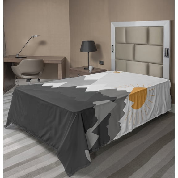 Ambesonne Travel Flat Sheet, Mountains with Rising Sun, TwinXL Size, Dark Grey Pale Grey