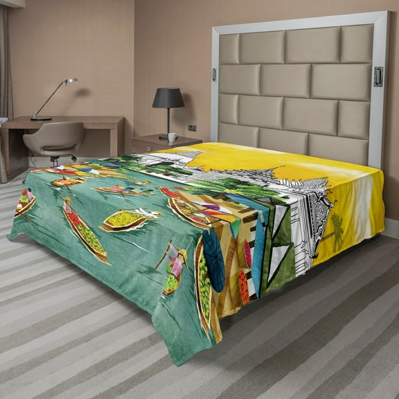 Ambesonne Travel Flat Sheet, People Cruising Touristic, Queen Size, Multicolor