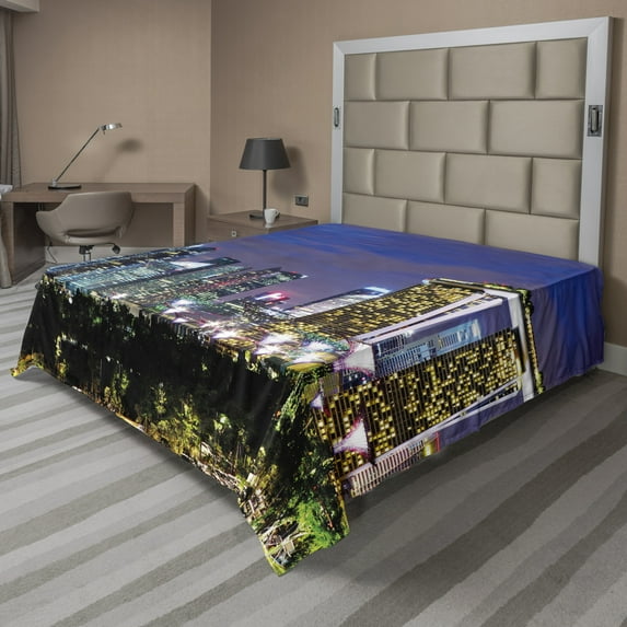 Ambesonne Travel Flat Sheet, Singapore City, Full Size, Multicolor