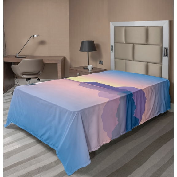 Ambesonne Travel Flat Sheet, Tender Seascape Little Boat, Twin Size, Azure Blue Rose