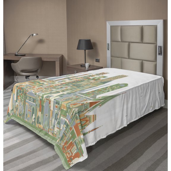 Ambesonne Travel Flat Sheet, Thailand Buildings, Twin Size, White Reseda Green
