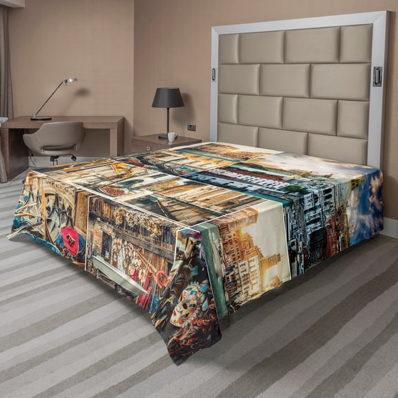 Ambesonne Travel Flat Sheet, Venice Cityscape Canal, Full Size, Multicolor
