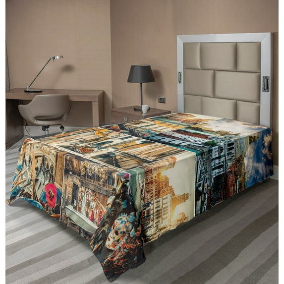 Ambesonne Travel Flat Sheet, Venice Cityscape Canal, Twin Size, Multicolor