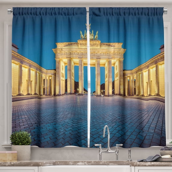 Ambesonne Travel Kitchen Curtains, Brandenburg Gate, 55"x45", Blue Yellow Pink