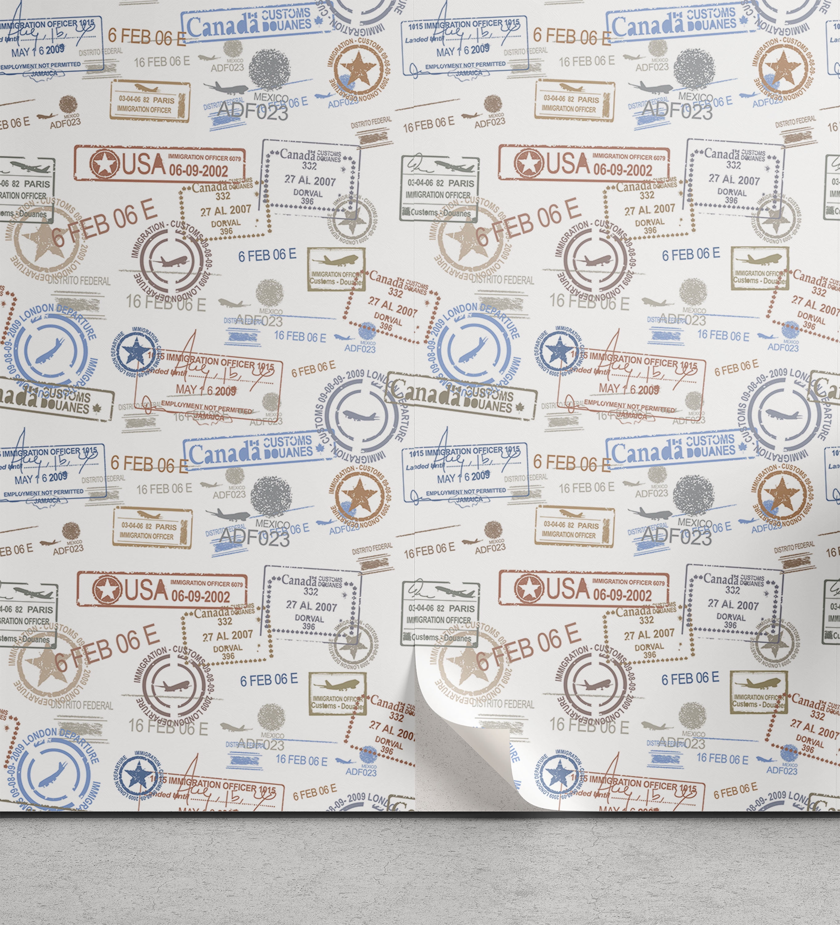 Ambesonne Travel Peel & Stick Wallpaper for Home, Vintage Rubber Stamps,  13"x100", Multicolor