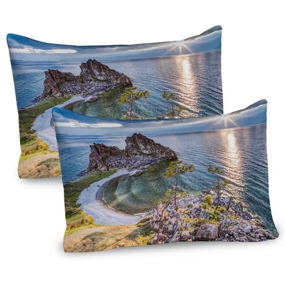 Ambesonne Travel Pillow Sham 2 Pack, Shaman Rock Russia, 36"x20", Green Brown Blue