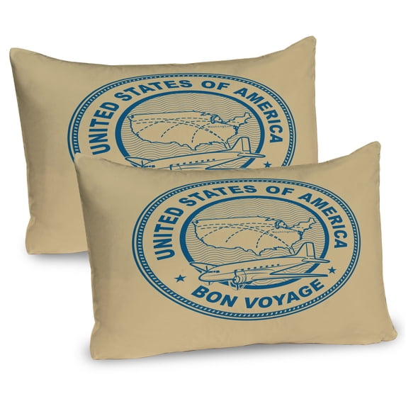 Ambesonne Travel Pillow Sham 2 Pack, United States Map Plane, 26"x20", Tan and Blue
