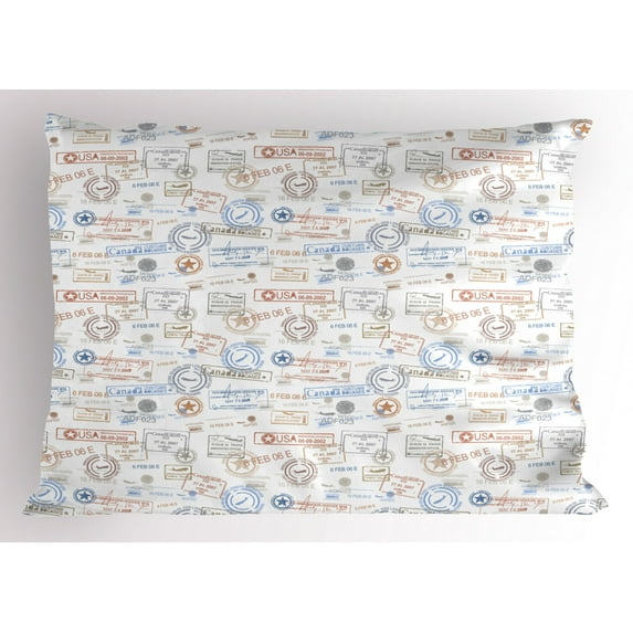Ambesonne Travel Pillow Sham, Vintage Rubber Stamps, 26" X 20", Multicolor