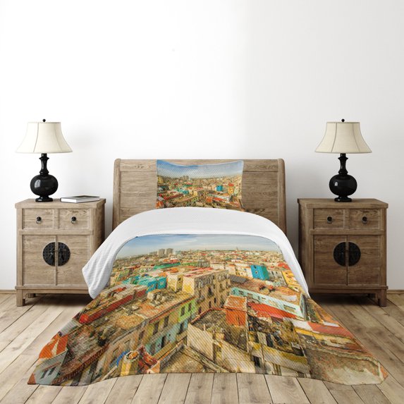 Ambesonne Travel Quilted Bedspread Set 2 Pcs, Havana City Houses, Twin Size, Multicolor