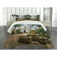thumbnail image 1 of Ambesonne Travel Quilted Bedspread Set 3 Pcs, Mayan Town with Palms, King Size, Multicolor, 1 of 5