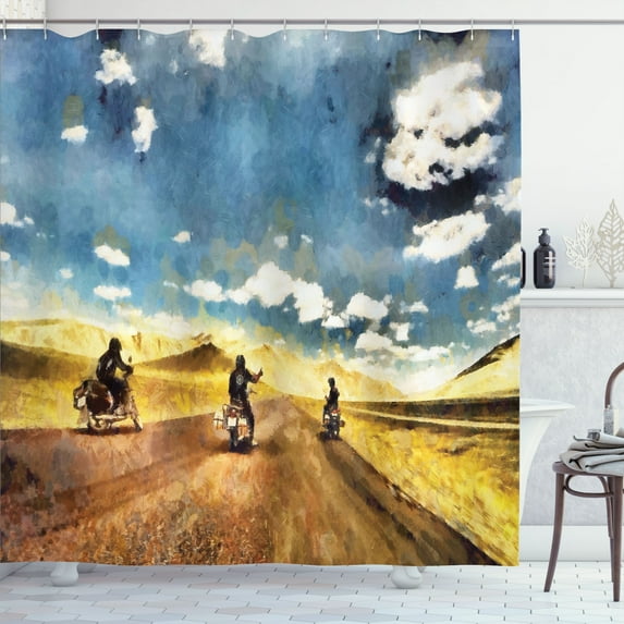 Ambesonne Travel Shower Curtain, Motorcycles Countryside, 69"Wx75"L, Multicolor