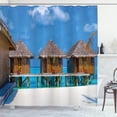 thumbnail image 1 of Ambesonne Travel Shower Curtain, Wooden Pier Huts Tropical, 69"Wx75"L, Azure Blue and Caramel, 1 of 4