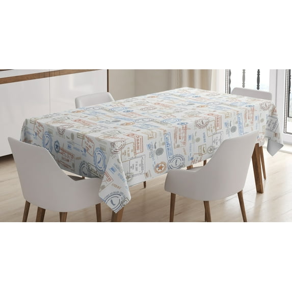 Ambesonne Travel Tablecloth Rectangular Table Cover, Vintage Rubber Stamps, 60"x90", Multicolor