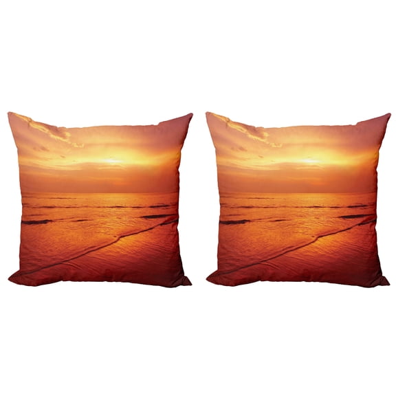 Ambesonne Travel Throw Pillow Cover 2 Pack, Twilight Karon Beach, 24", Red Yellow