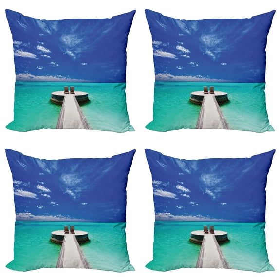 Ambesonne Travel Throw Pillow Cover 4 Pack, Lagoon Honeymoon Sea, 20", Turquoise White Blue