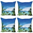 thumbnail image 1 of Ambesonne Travel Throw Pillow Cover 4 Pack, Palm Beach Fishing Boats, 20", Blue Green Turquoise, 1 of 6