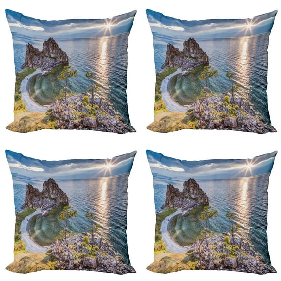 Ambesonne Travel Throw Pillow Cover 4 Pack, Shaman Rock Russia, 20", Green Brown Blue