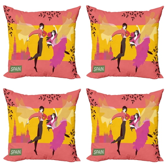 Ambesonne Travel Throw Pillow Cover 4 Pack, Spanish Dancer Woman and Man, 18", Coral Multicolor