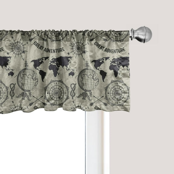 Ambesonne Travel Window Valance, Vintage Adventure Art, 42" x 12", Dusk and Charcoal Grey