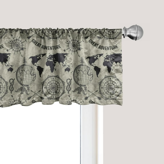 Ambesonne Travel Window Valance, Vintage Adventure Art, 54" X 18", Dusk and Charcoal Grey