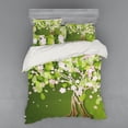 thumbnail image 1 of Ambesonne Tree Bedding Set 4 Pcs, Blossoming Petals Florets, Queen, Fern Green Pale Pink, 1 of 3